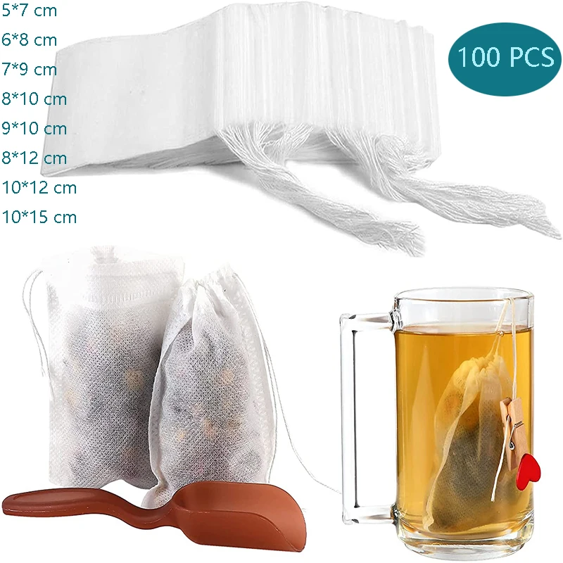 100Pcs Tea Bags Disposable Filter Bags Tea Infuser String Heal Seal Food Grade Non-woven Fabric Natural Filter disposable tea filter bags disposable tea bags