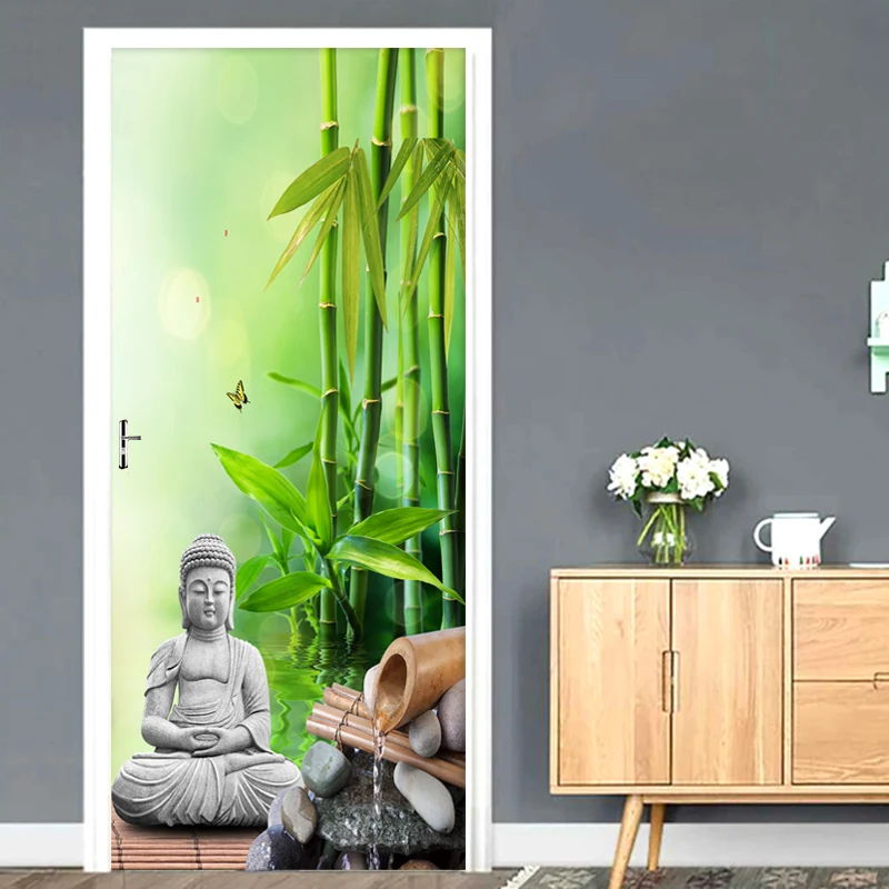 3D Wallpaper Abstract Bamboo Buddha Photo Wall Paper Living Room Bedroom Door Sticker Classic Home Decor PVC Waterproof  Murals