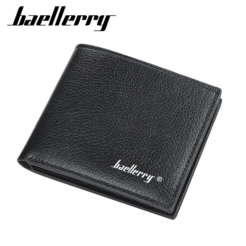 Simplistic Korean Short Male Wallet Litchi Texture Soft Leather Open Pocket Billfold
