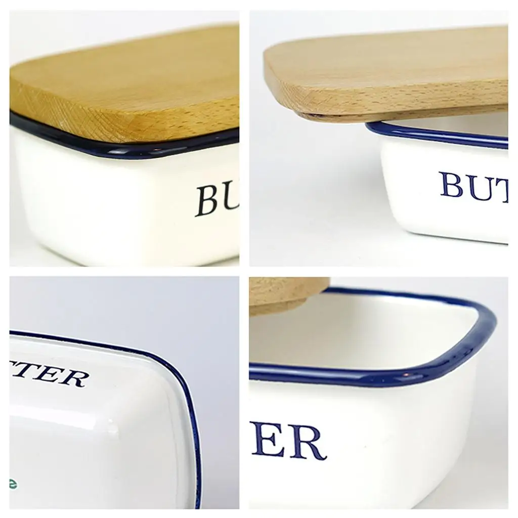 Enamel Butter Dish with Lid Holder Flanging Preservation Vintage Butter Keeper for Countertop Daily Use Refrigerator Cheese Nuts