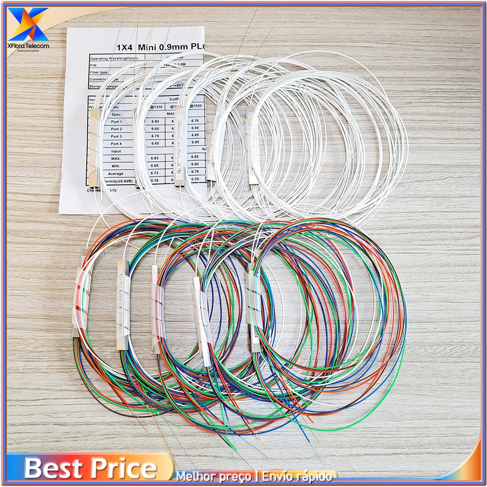 

1x4 color fiber optic PLC splitter without connector cable, 0.9mm, Mini, Blockless, 2,4 ports, fast shipping