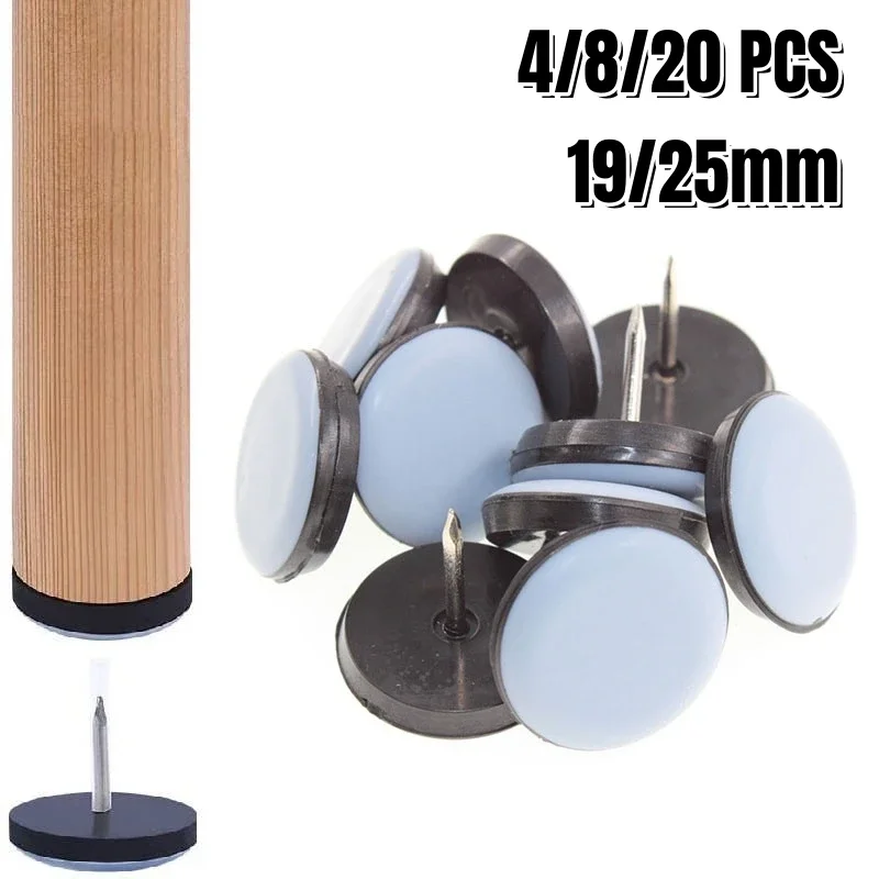 4/8/20pcs 19/25mm Furniture Sliders Pads With nails Glides Sliding Block Table Chair Leg Mat Carpet Hardwood Floor Protector 1