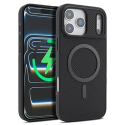 Magnetic Leather Carbon Fiber Texture Soft Matte Shockproof Case with MagSafe - iPhone 15 Plus (Black)