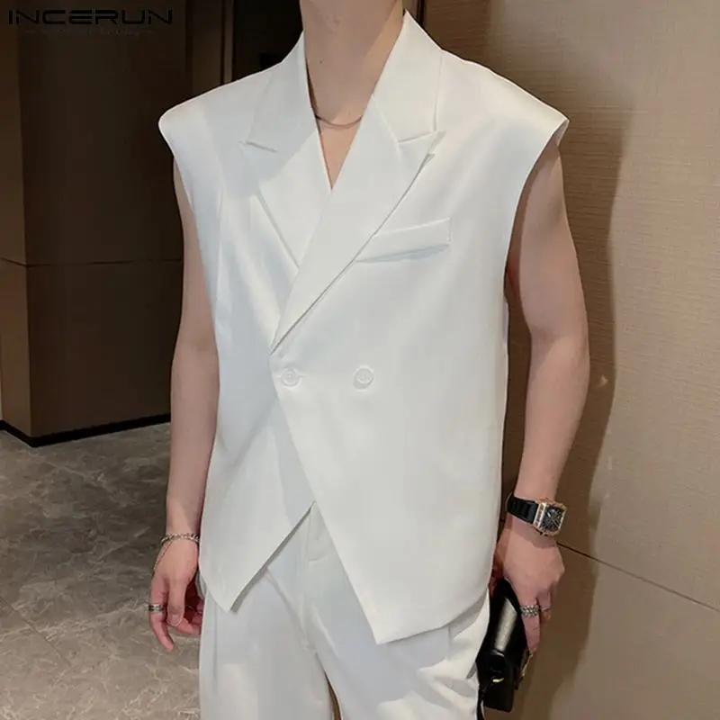 

INCERUN Tops 2023 Korean Style Handsome Men Suits Vests Casual Streetwear Male Solid All-match Simple Sleeveless Waistcoat S-5XL