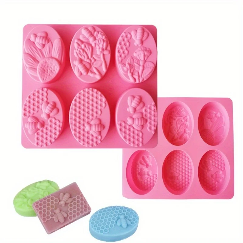 1pc Silicone 6 Elliptical Bee Soap Molds, DIY Aromatherapy Handicraft Making Soap Mold Candle Mold