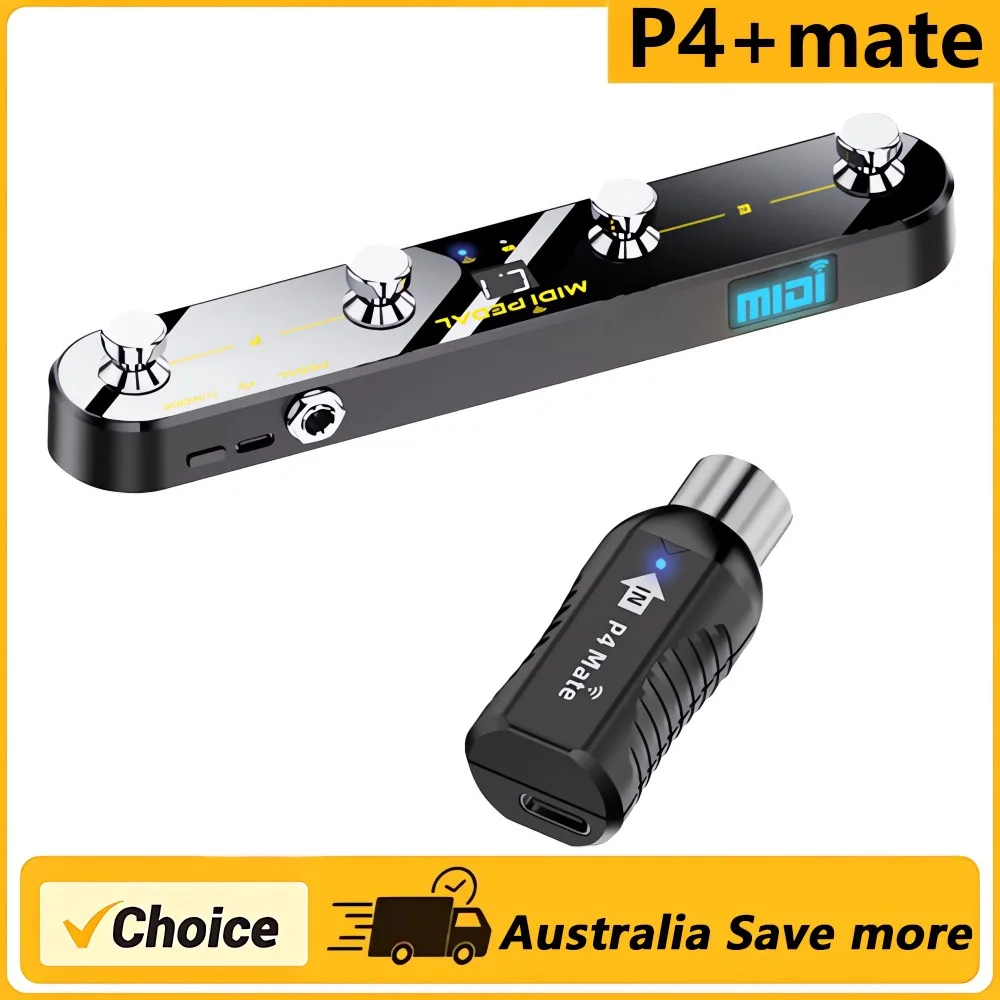 P4 Mate Wireless MIDI Foot Controller Pedal Mate MIDI Receiver 4 Customizable Footswitches Expression Pedal Bluetooth