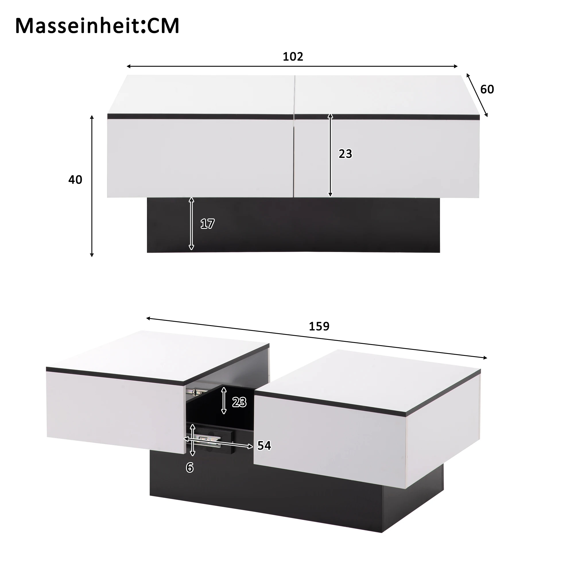 WF199569,same item)Universal sofa table, living room, high gloss with  extendable table and storage space (white)