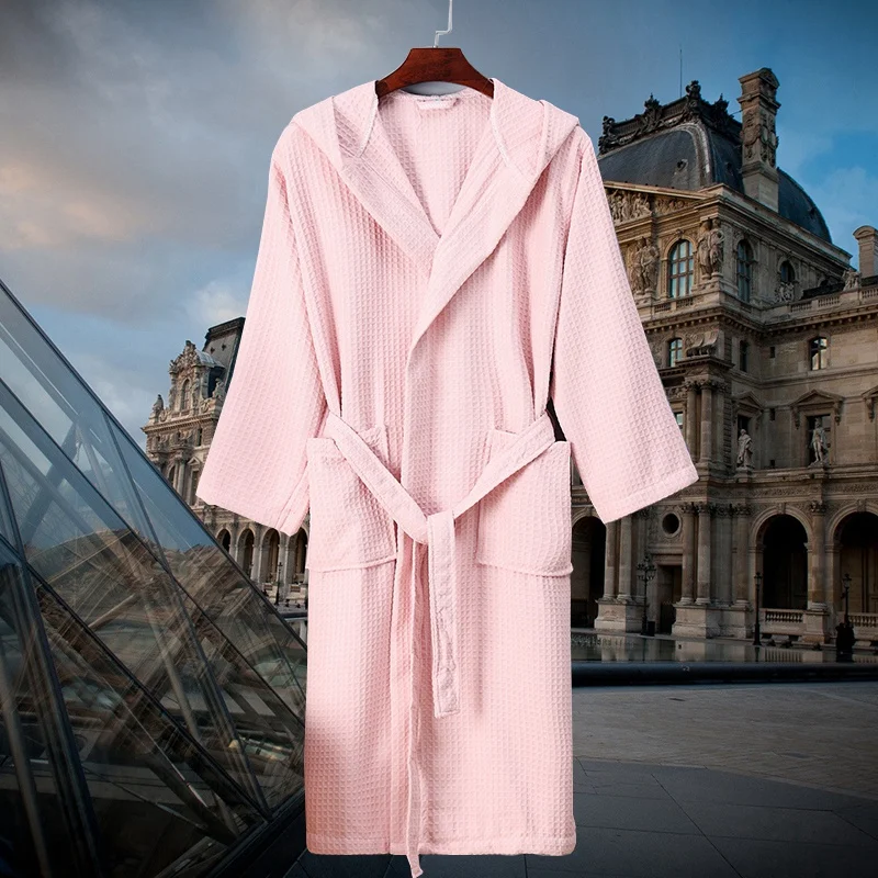 Summer Cotton Bathrobes Men Robe Women Nightwear Hooded Sleepwear Muslin Women'S Home Clothes Solid Color Robes Women Nightie