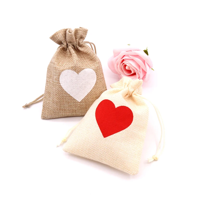 

Wholesale 50Pcs/Lot 10x14 13x18cm Hearts Jute Bags Wedding Candy Gift Bag Drawstring Pouches Bracelets Jewelry Packaging Bags