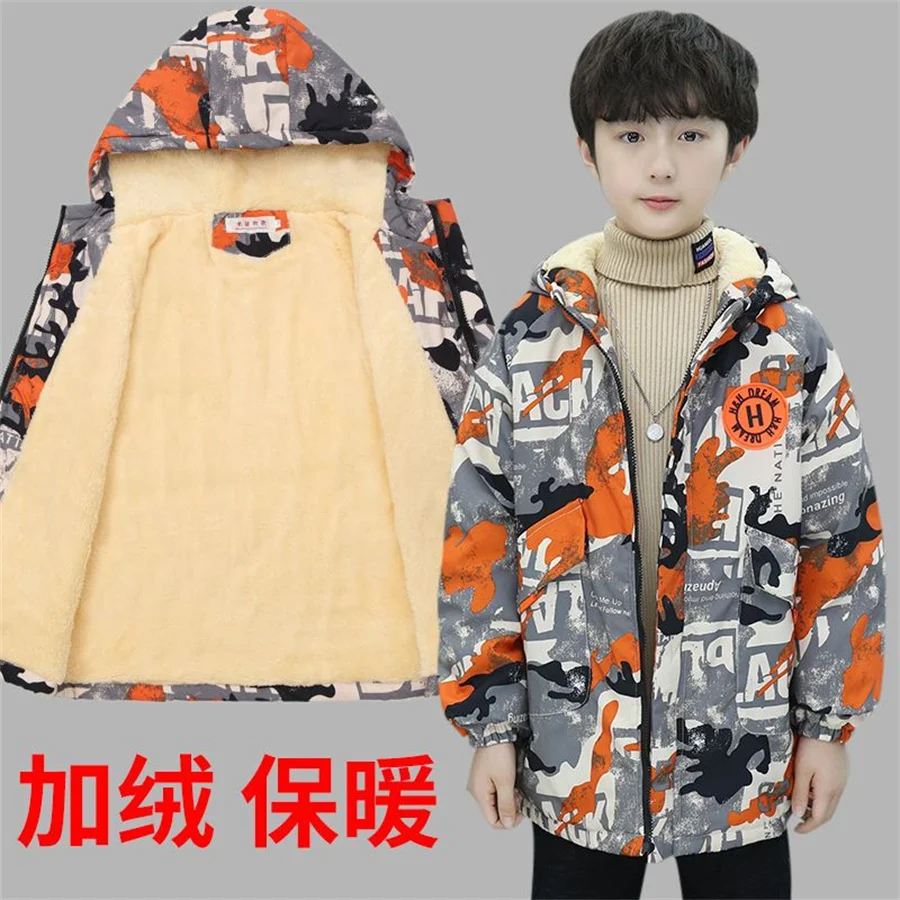 

Children Winter Jacket for Boy Parkas 4-15Years Warm Fleece Padded Kids Clothing Outwear Teenagers Coat Clothes