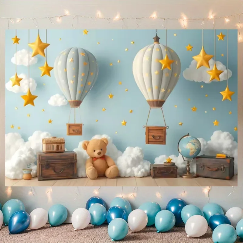 Heißluftballon-Bären Weicher Wolken-Themen-Hintergrund Jungen Mädchen Kinder Geburtstagsparty Dekoration Kulisse Ballons Porträt Foto-Requisite – Detail 5