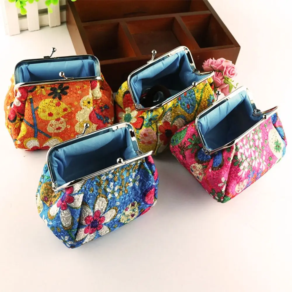 Floral Pattern Coin Purse Portable Metal Hasp Headset Storage Bag Phone Bag Polyester Clutch Wallet Woman