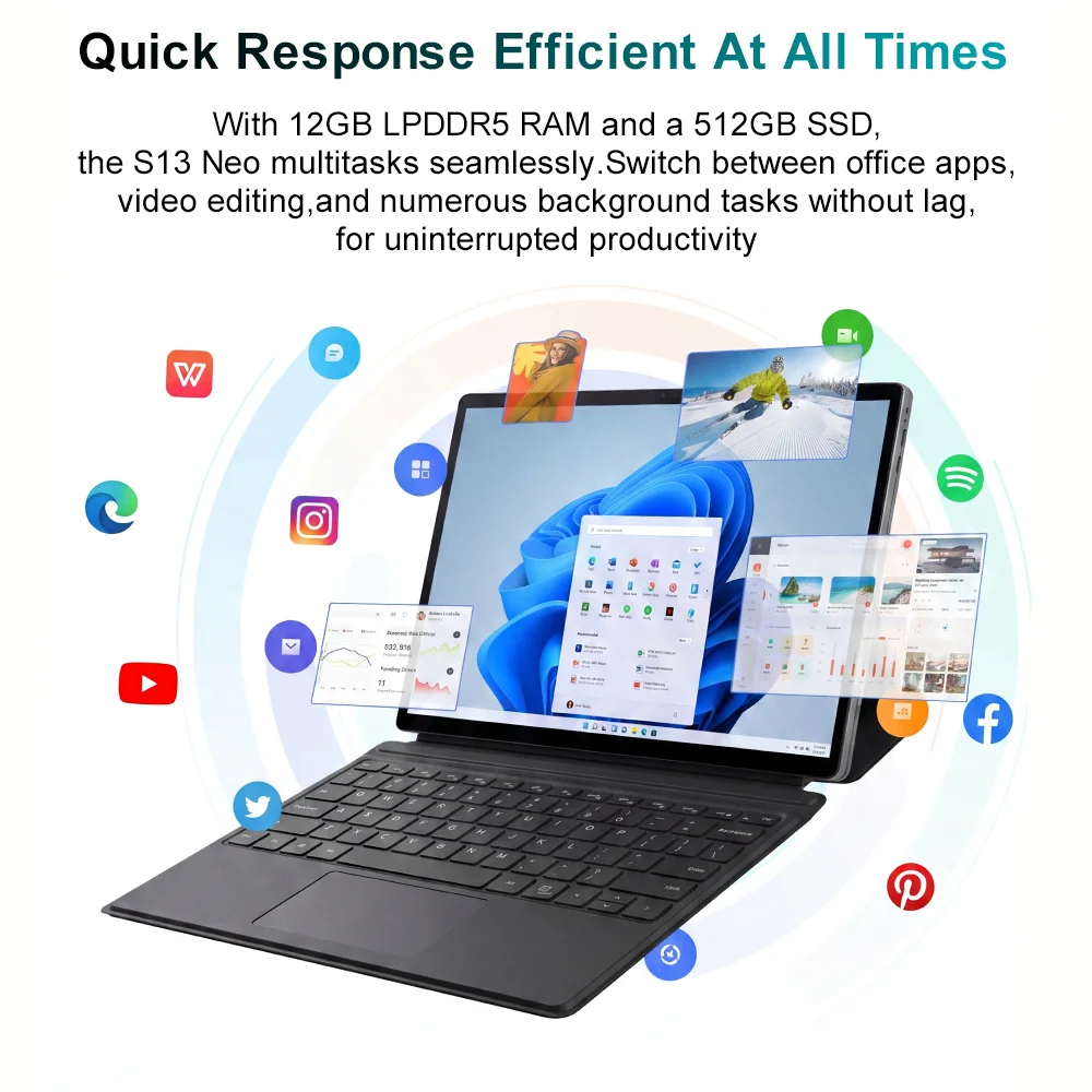 Ninkear S13 Neo 2-in-1 Laptop Tablet, 13-Inch 3K IPS 3:2 Display, Intel N150, Magnetic Detachable Keyboard, All-Day Battery, Versatile Connectivity, AI-Ready for Work, Study and Travel