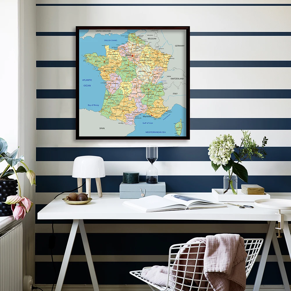 90*90 cm Political Map of France Non-woven Canvas Painting Wall Art Poster Living Room Home Decor School Supplies