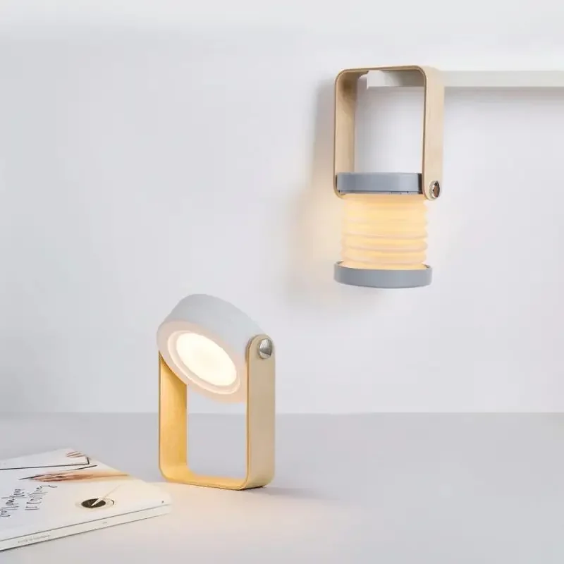 접이식 LED 독서 램프, 나무 손잡이, 접이식 야간 조명, 휴대용 텔레스코픽 랜턴 램프, USB 충전
