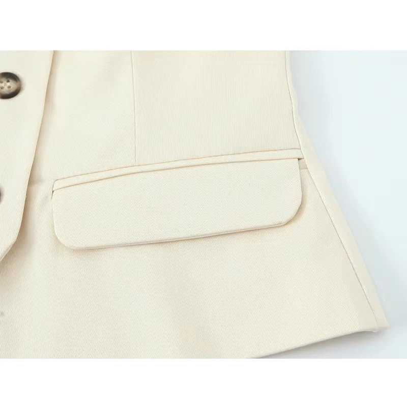 TFMLN Spring Summer Women Sleeveless Suit Vests Chic Square Neck Office Waistcoat Female Solid Color Outwear Single-breasted Top