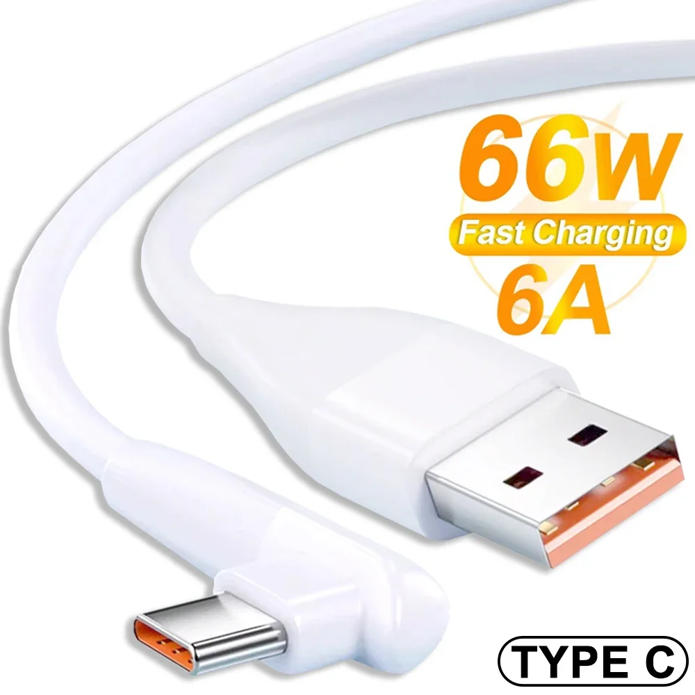 High-Speed 66W 6A USB-C Fast Charging Cable with 90-Degree Elbow Design