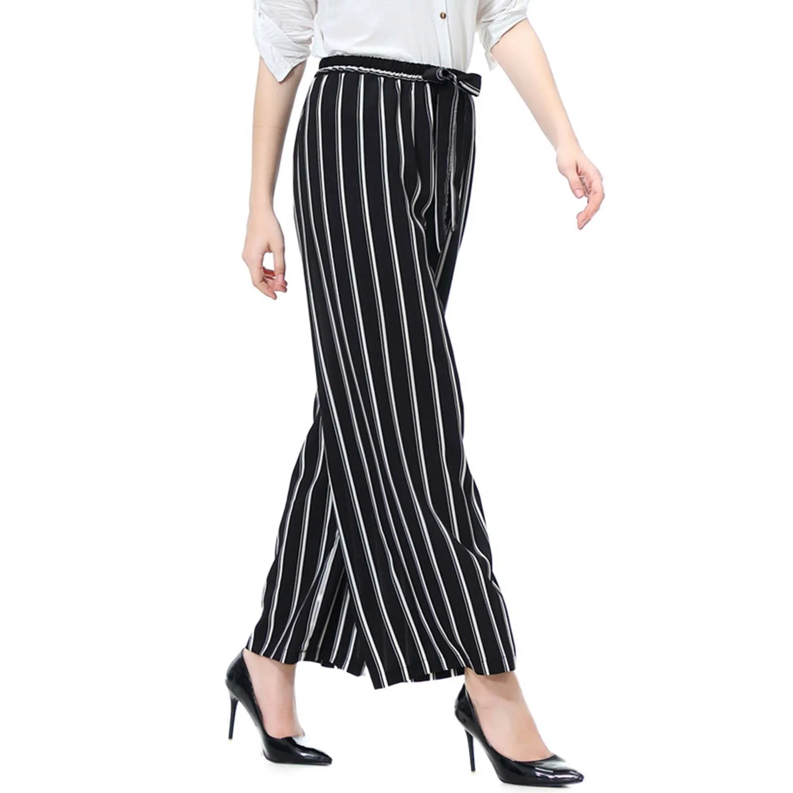 Female Business Wide Leg Trousers Striped Large Size Refreshing Stretchy Comfy Casual Trousers Office Womens Big And Tall Pants y2k mens new stretchy ripped skinny stretch jeans men s hole black pencil pants slim fit high quality hip hop men denim trousers