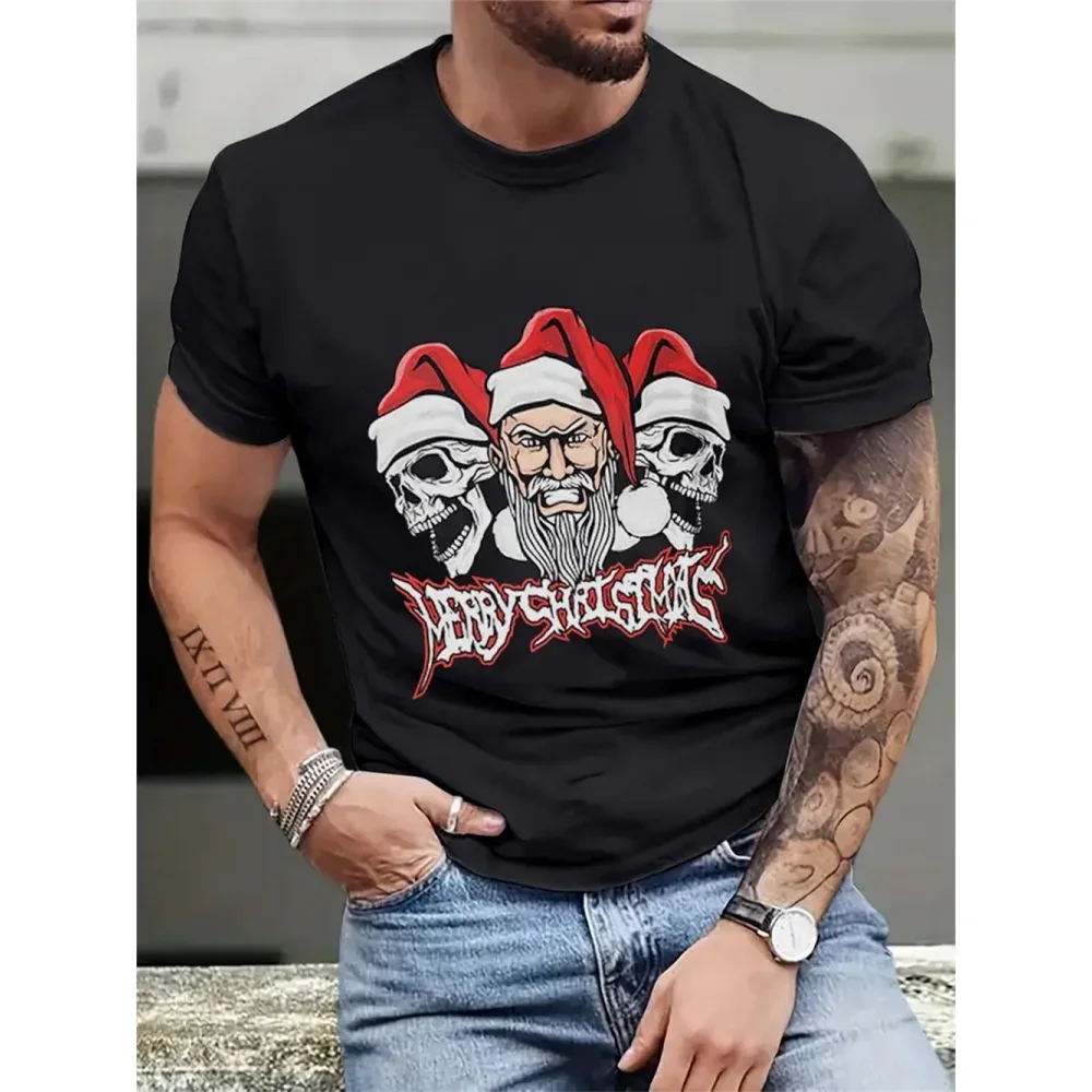 

Christmas Skull Print T Shirt For Men Casual O-neck Oversized T-shirt Fashion Hip Hop Harajuku X'mas Clothing Short Sleeve Tops