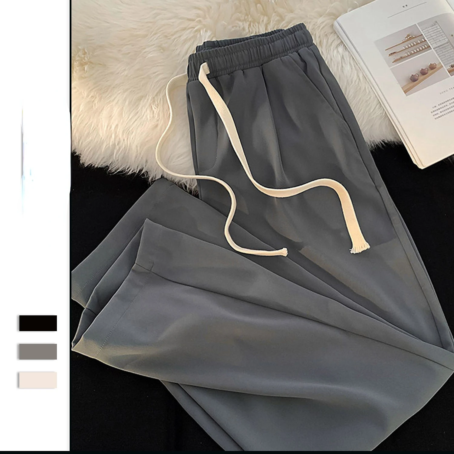 

Брюки мужские с эластичным поясом, модные штаны с широкими штанинами, Свободные повседневные Костюмные брюки, универсальные прямые