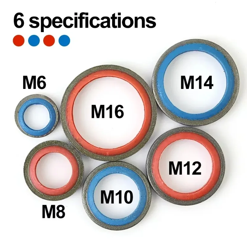 100pcs Car Oil Drain Plug Gasket Car Engine Combination Gasket Repair Kit Rubber Metal Seal O-Ring Bonded Washer M6-M16