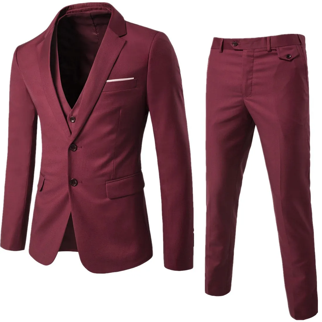 

Wine Red Wedding Suit 3 Piece Sets Men's Groom Wear Tuxedos Formal Business Suit for Men Blazers Jacket+Pant +Vest Groomsmen