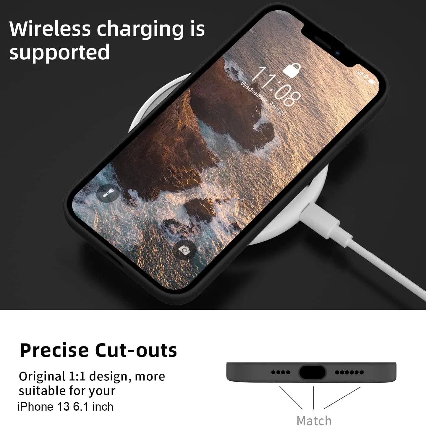 Ultra Thin Matte Silicone Soft Black Case with Lanyard Cord