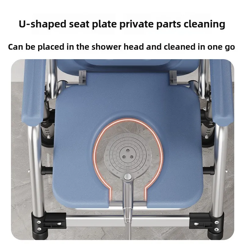 Bathroom Furniture Stainless Steel Gourd Hole Shower Chair Foldable Toilet Seat Shower Seat Adjustable Anti-Slip Bathroom Chairs