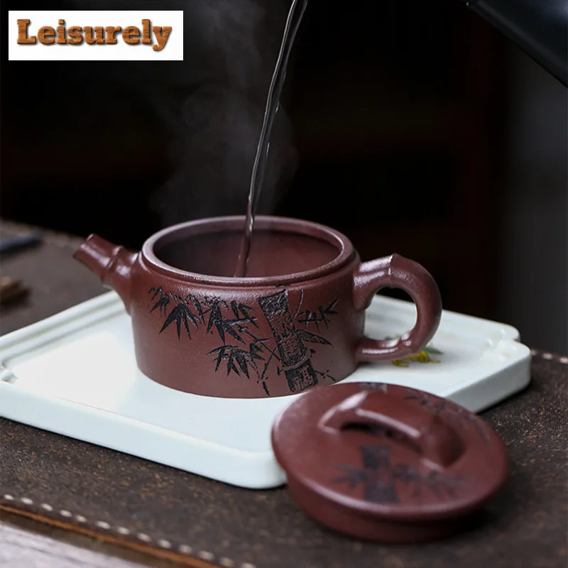 160ml Creative Yixing Purple Clay Teapots Handmade Fragrant Bamboo Pot Raw Ore Purple Mud Tea Making Kettle Zisha Tea Set Craft