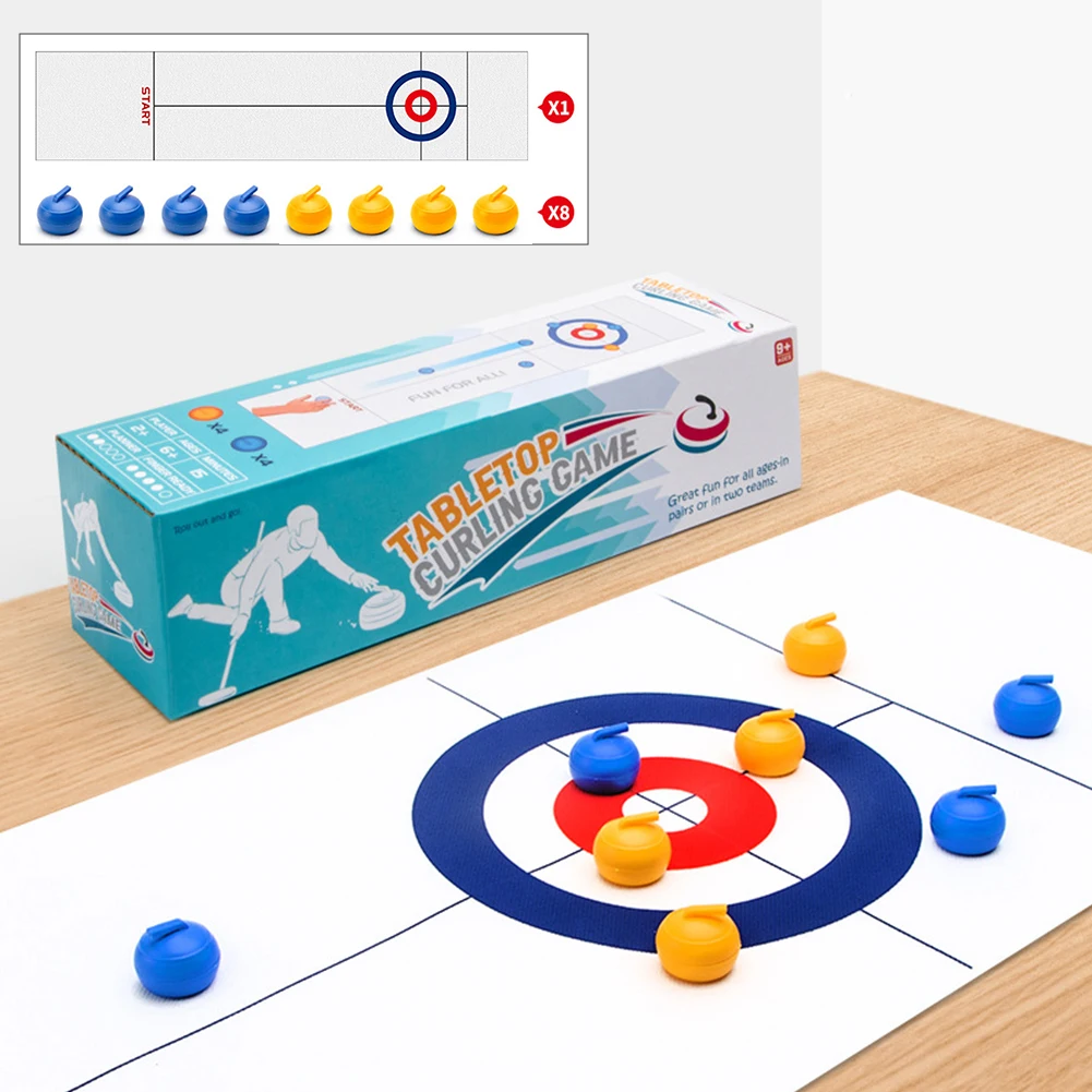 Jogos de tabuleiro divertidos para família para crianças e adultos: jogo de curling de mesa com 8 rolos e discos de shuffleboard!
