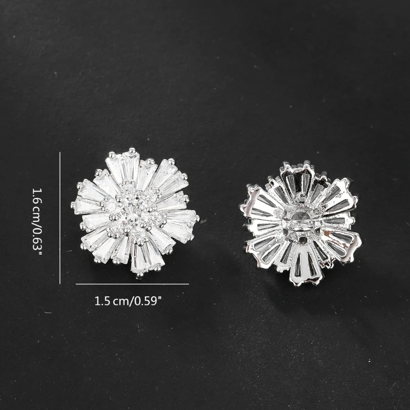 652F 1pair Flower Alloy Rhinestone Buttons Sewing Decorative Buttons DIY Crafts Supplies Flower Crystal Rhinestone