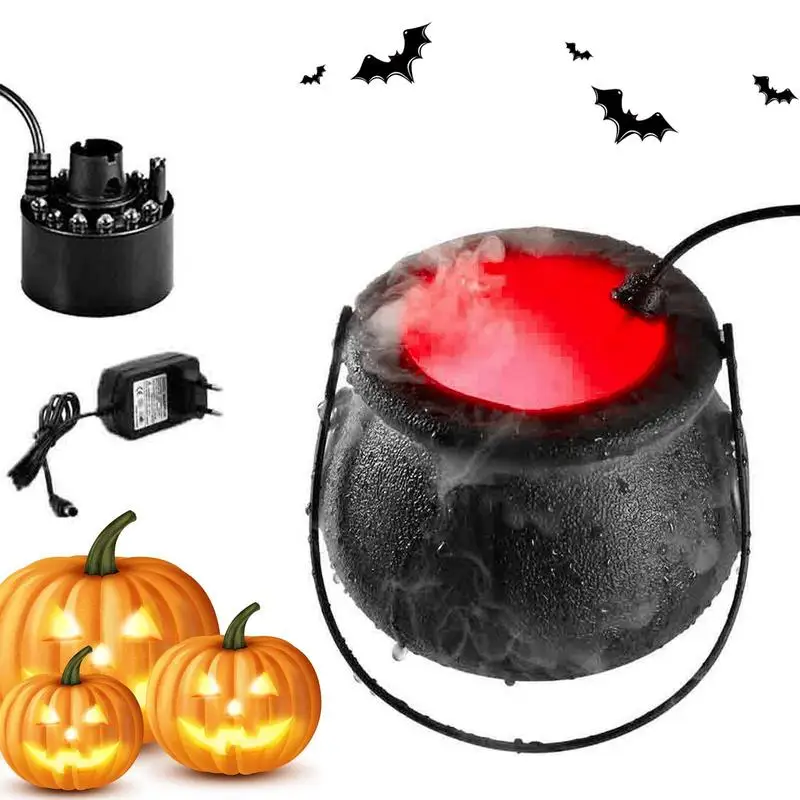 

Cauldron Halloween Decor With Fog 12 LED Boiler Smoking Black Witch Cauldron Halloween Decorations For Water Fountain Pond