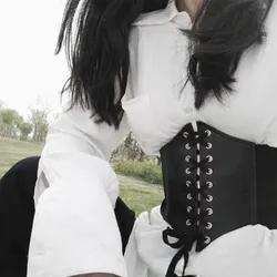 Gothic Lolita Corset Wide Belts Pu Leather Slimming Body Waistband for Women Sexy Elastic Waist Belts Cinto Ceinture Femme Fajas
