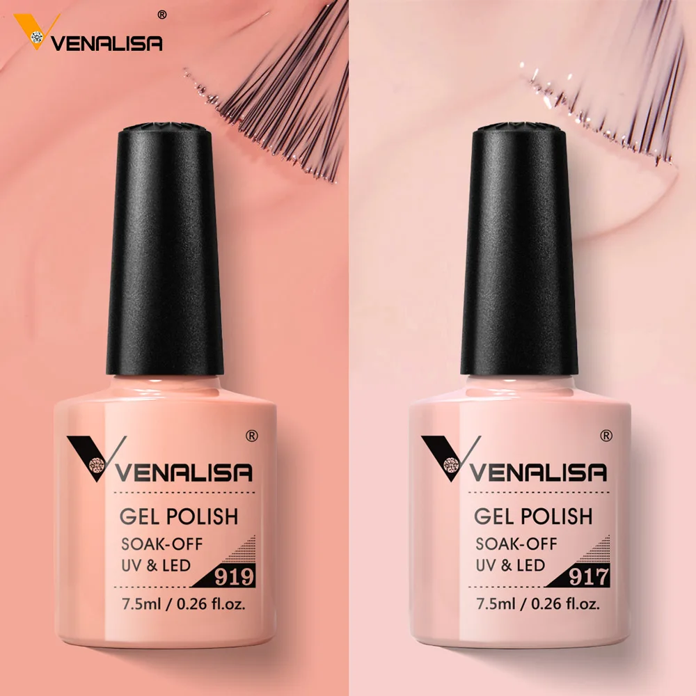 Venalisa – Vernis à Ongles Gel, de Couleur Chair, Séchage sous LED UV, Couche de Base et de Finition Sans Essuyage, Cosmétiques pour Manucure Artistique, 2 Pièces de 7,5 ml