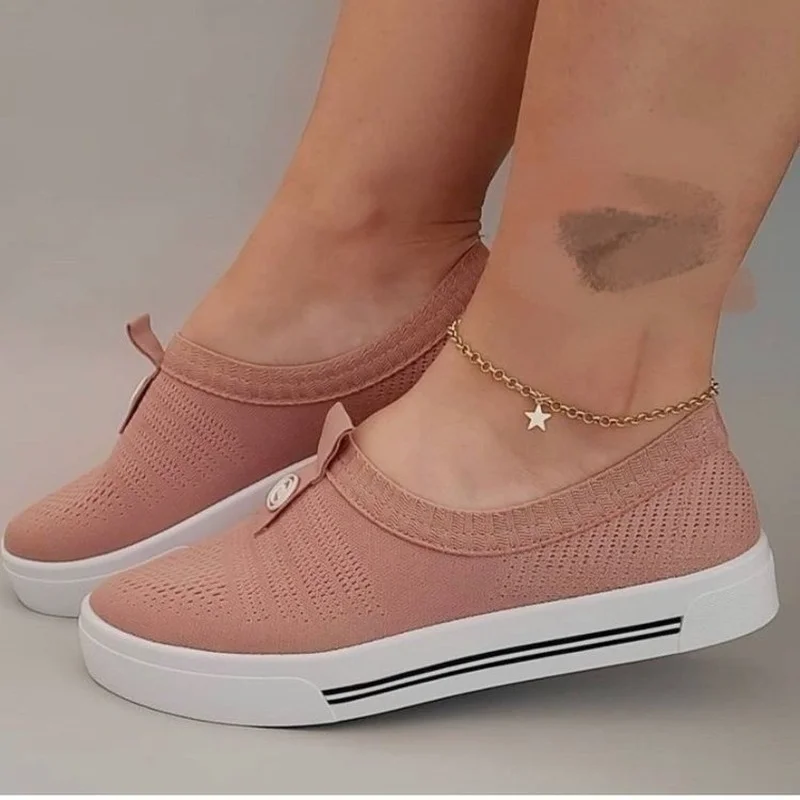 Ladies Casual Vulcanized Shoes Ladies Mesh Sneakers Ladies Knit Flat Ladies Slip-on Women's Shoes Size 43 Feminino Zapatos
