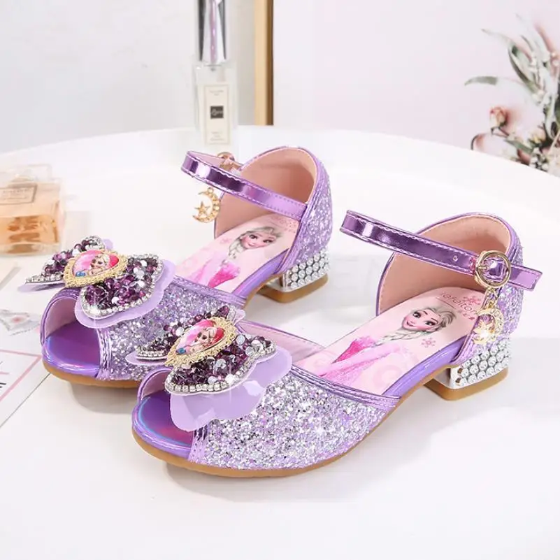 Sandalias de Disney para niñas, zapatos de princesa Elsa Frozen 2, zapatos  de cristal para niñas pequeñas, zapatos de tacón alto para niños, zapatos  de princesa para pasarela, 25 plantillas de 16,5