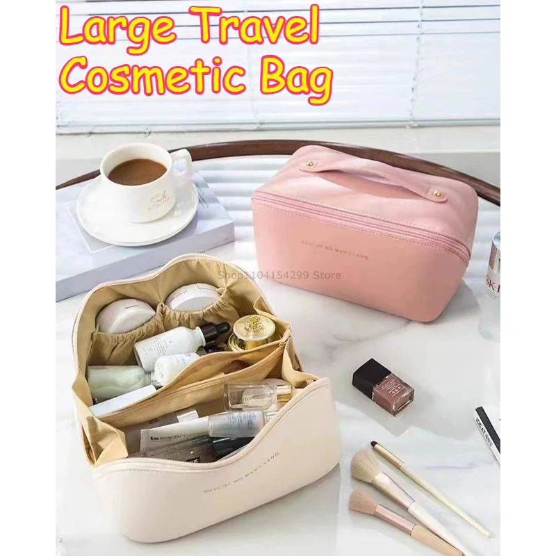 Spacious and Durable PU Leather Cosmetic Travel Organizer