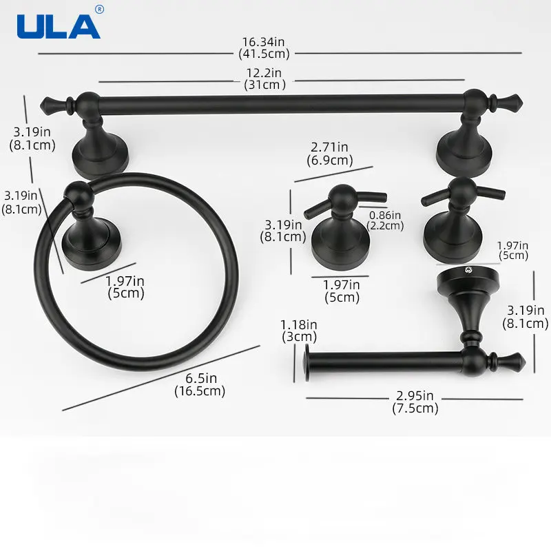 ULA Bathroom Shelf Hooks Hardware Set Robe Wall Hooks Towel Rail Bar Rack Shelf Tissue Paper Holder Black Gold Shelf Brushed