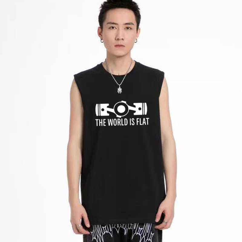 New Summer The World Is Flat Engine Print Mens Fitness Gym Canotta Uomo O-Collo Gilet Sportivo Camicia Senza Maniche Canottiera Palestre Gilet