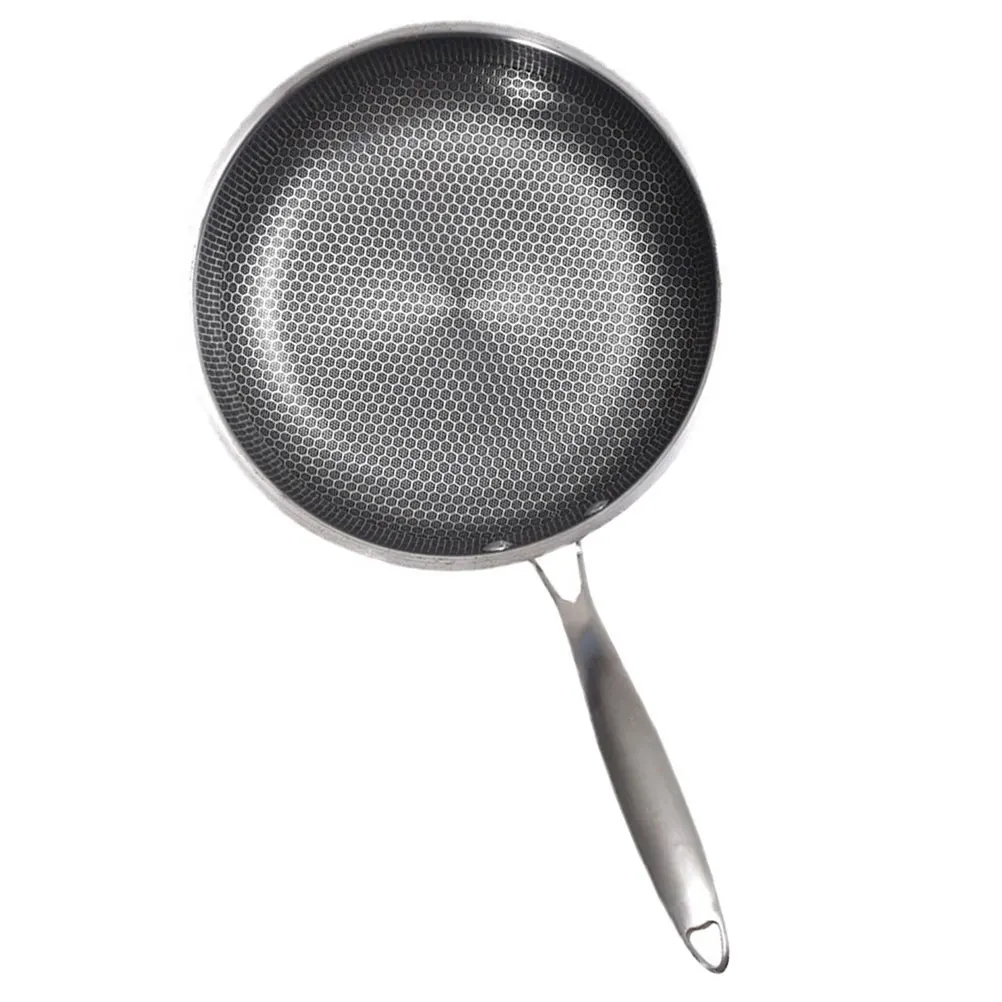 Honeycomb Frying Pan Stainless Steel Thickened Grain Wok Fried Steak Pan Frying Non-Stick Long Handle For All Stove