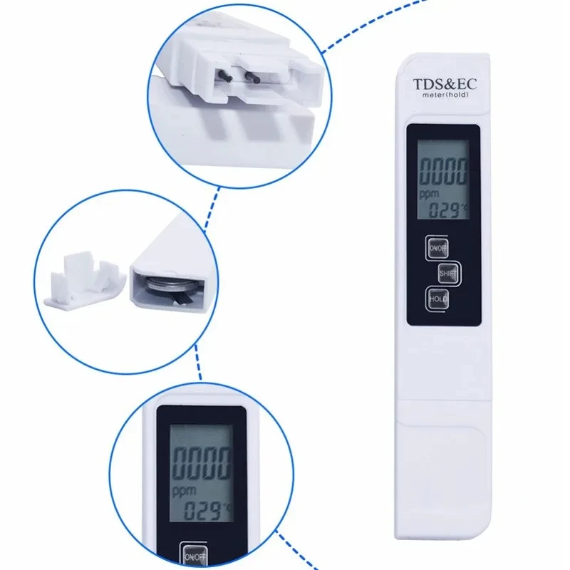 High-Precision White Handheld Digital Water Tester with Large Screen Display