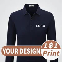 Custom Embroidered Autumn & Winter Polo Shirt - Long Sleeve Collar T-Shirt, Premium Logo Printing, Fashionable DIY Top for Men & Women