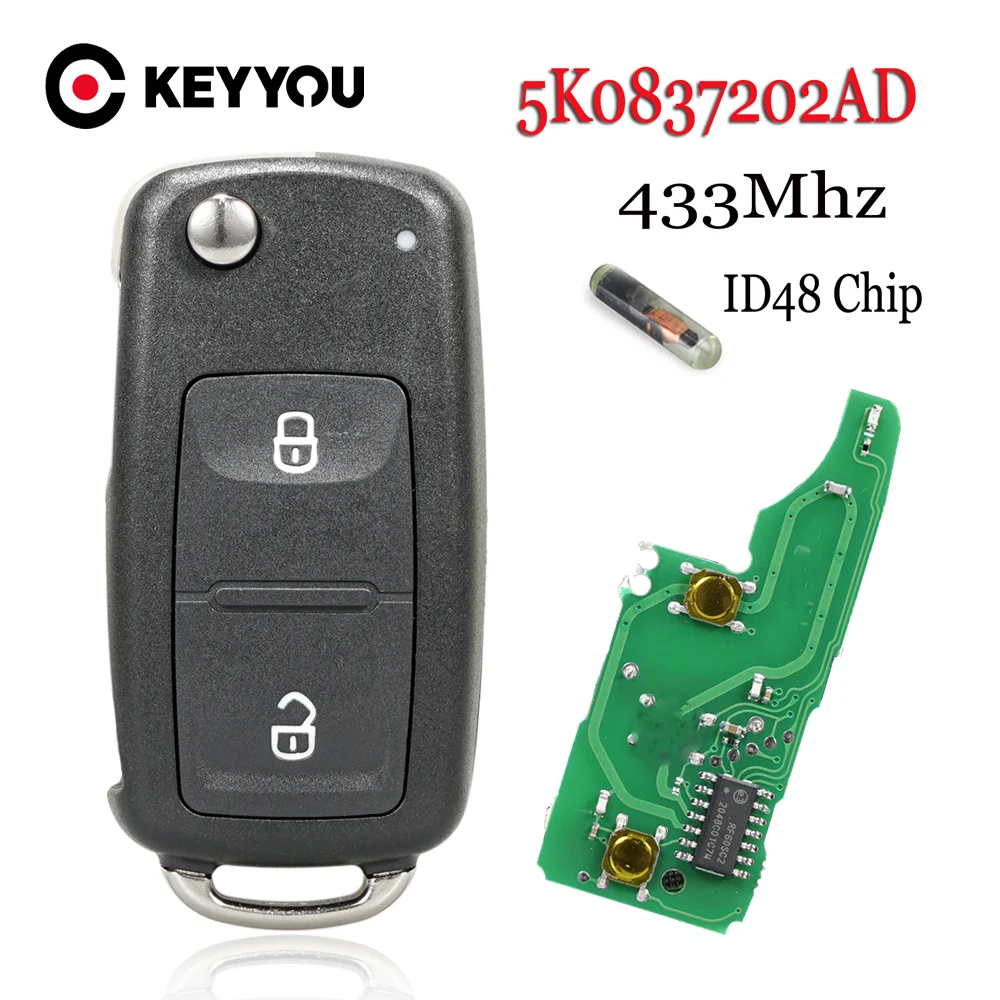 Ключ дистанционного управления KEYYOU для автомобиля 2 кнопки 434 МГц 433 чип ID48 Volkswagen VW