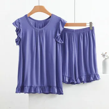 XL-8XL 여성용 플러스 사이즈 모달 잠옷, 민소매 상의, 반바지 수트, 여름 잠옷, 팜므 잠옷 세트, 신상