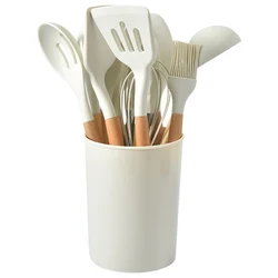 12 - Piece Heat - Resistant Non - Stick Kitchen Utensil Set with Holder (Beige)