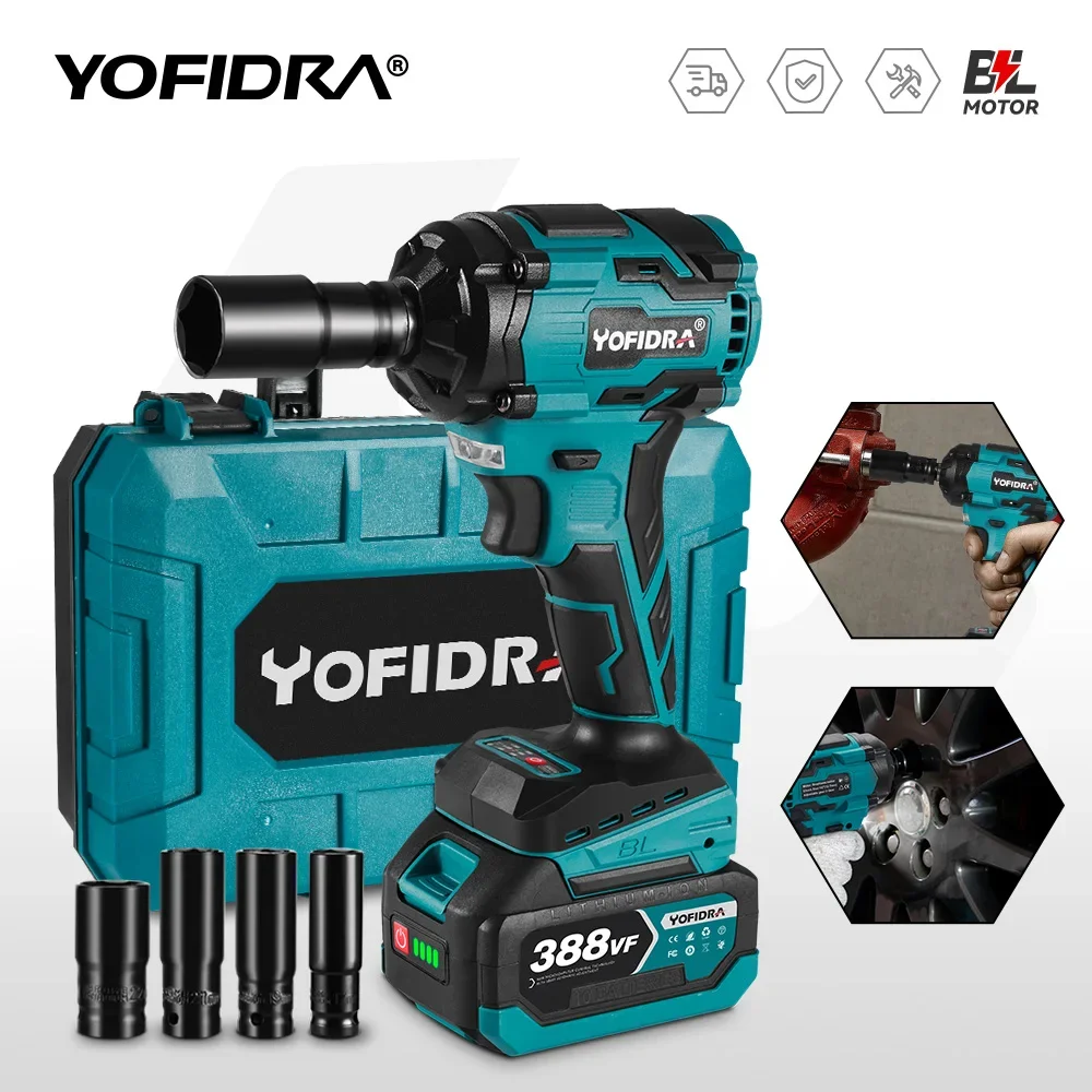 YOFIDRA 1000N.M Brushless Electric Impact Wrench 3 Funtion 1/2 inch Cordless Screwdriver Electric Drill for Makita 18V Battery