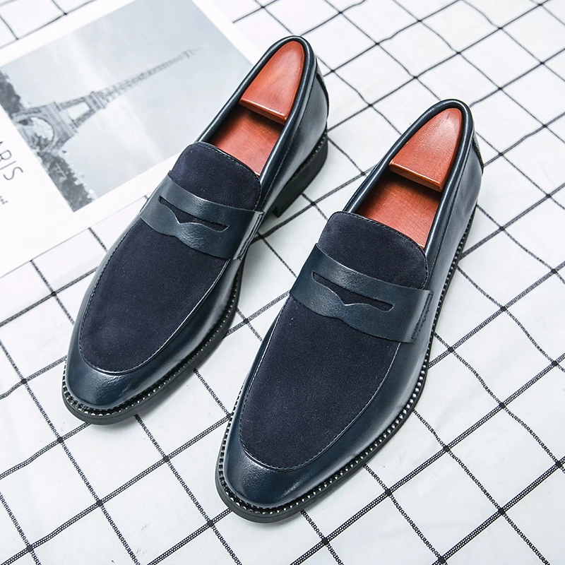 

Summer men Casual shoes Genuine Leather Mens Wedding Black Dress Shoes Mens Banquet Loafers Blue Outdoor walking shoes big size