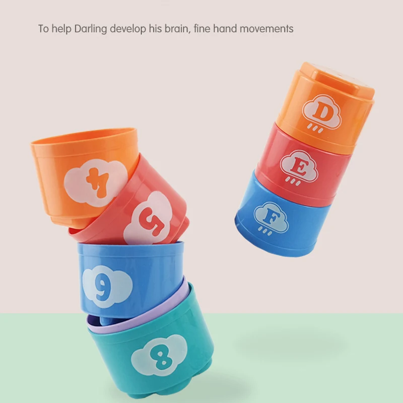 9PCS Fun Rainbow Cups Stacking Cups Figure Letters Baby Children Educational Toy Stacking Tower Mini Bear Kids Toddler toys