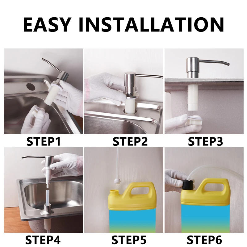 Extension Tube Soap Dispenser for Kitchen Sink Stainless Steel Refill from The Top Built in Design for Counter Top