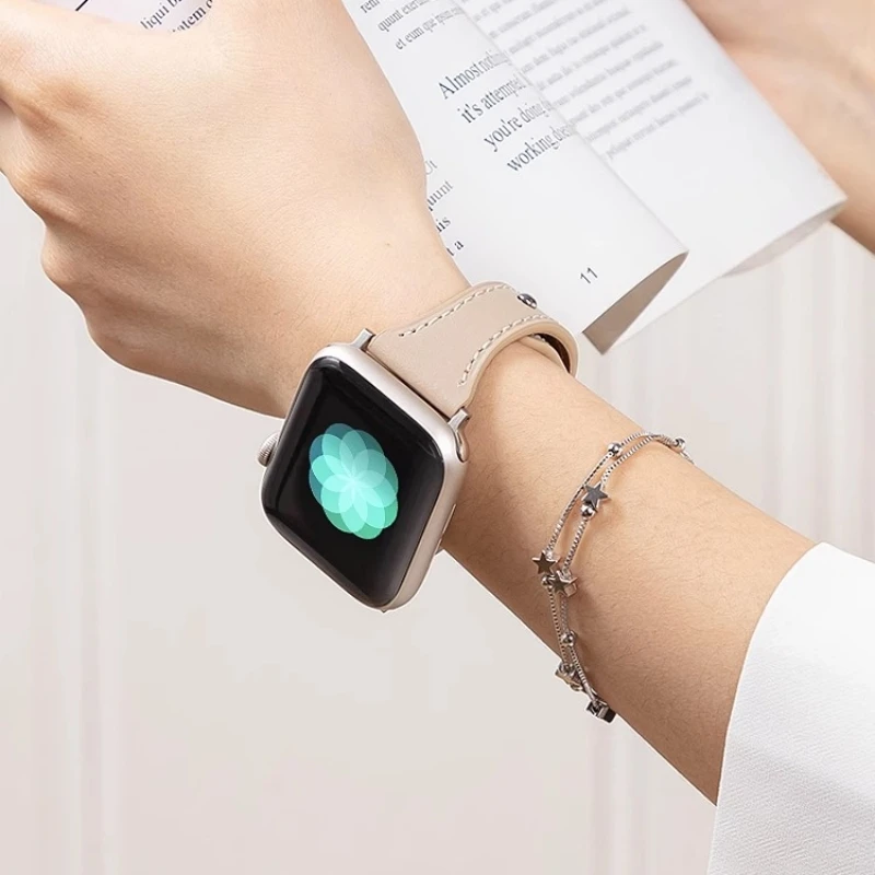 الأعمال حزام من الجلد الحقيقي ل سوار ساعة أبل 44 م...